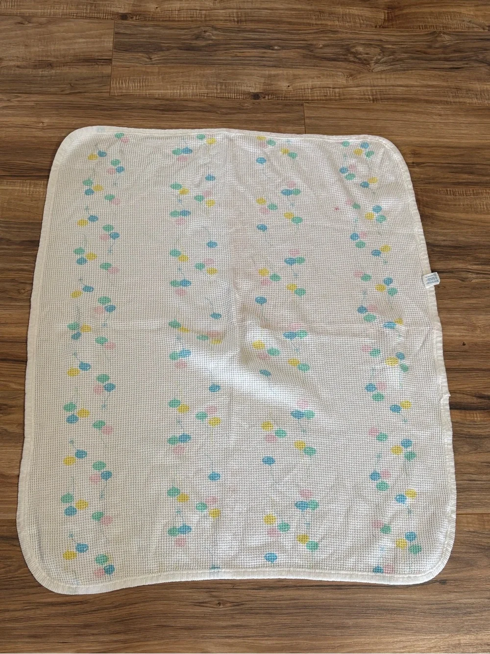 VTG J.E. Morgan Baby Blanket Balloon Waffle Weave Knit Receiving Cotton Pastel